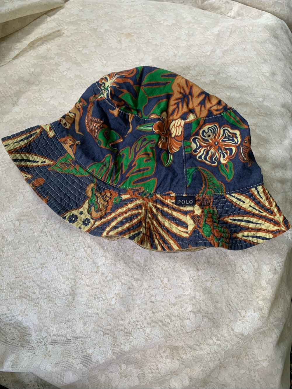 Vintage Polo Ralph Lauren Bucket Hat Medium Hawaiian Floral Tropical Beach Cap - Picture 4 of 7